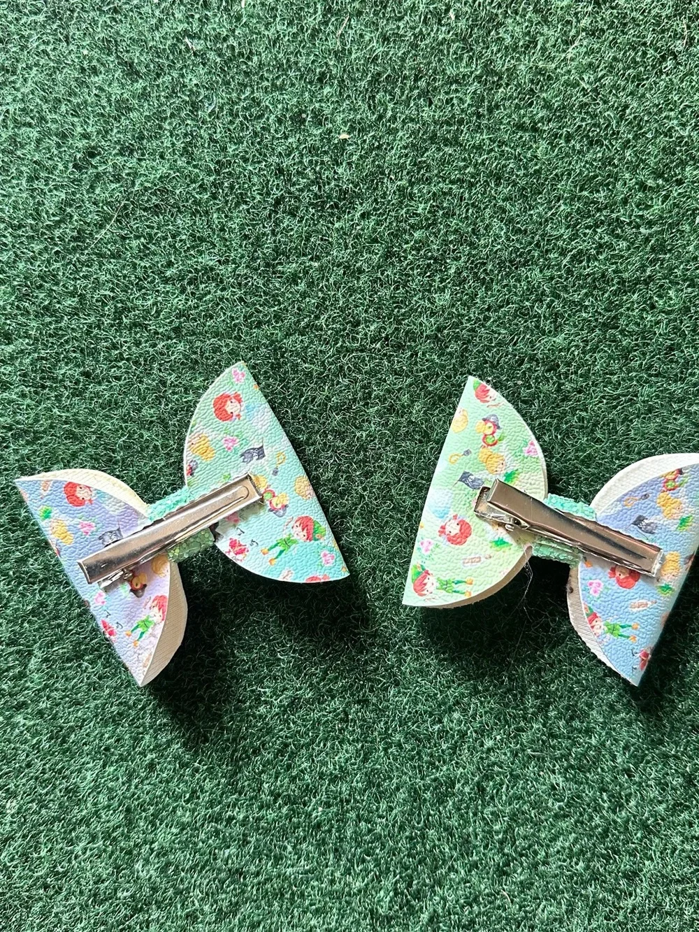 Kids Mint Green Peter Pan inspired  Print Hair Bow - Cute Girls' Accessory